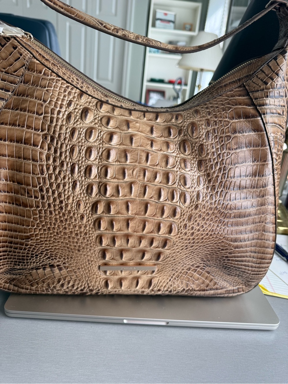 Brahmin Toffee Croc-Embossed Shoulder Bag